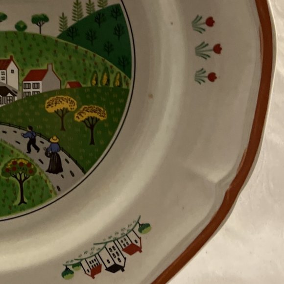 Vintage Newcor Stoneware Country Village 12" Round Platter Serving Plate - Picture 6 of 8